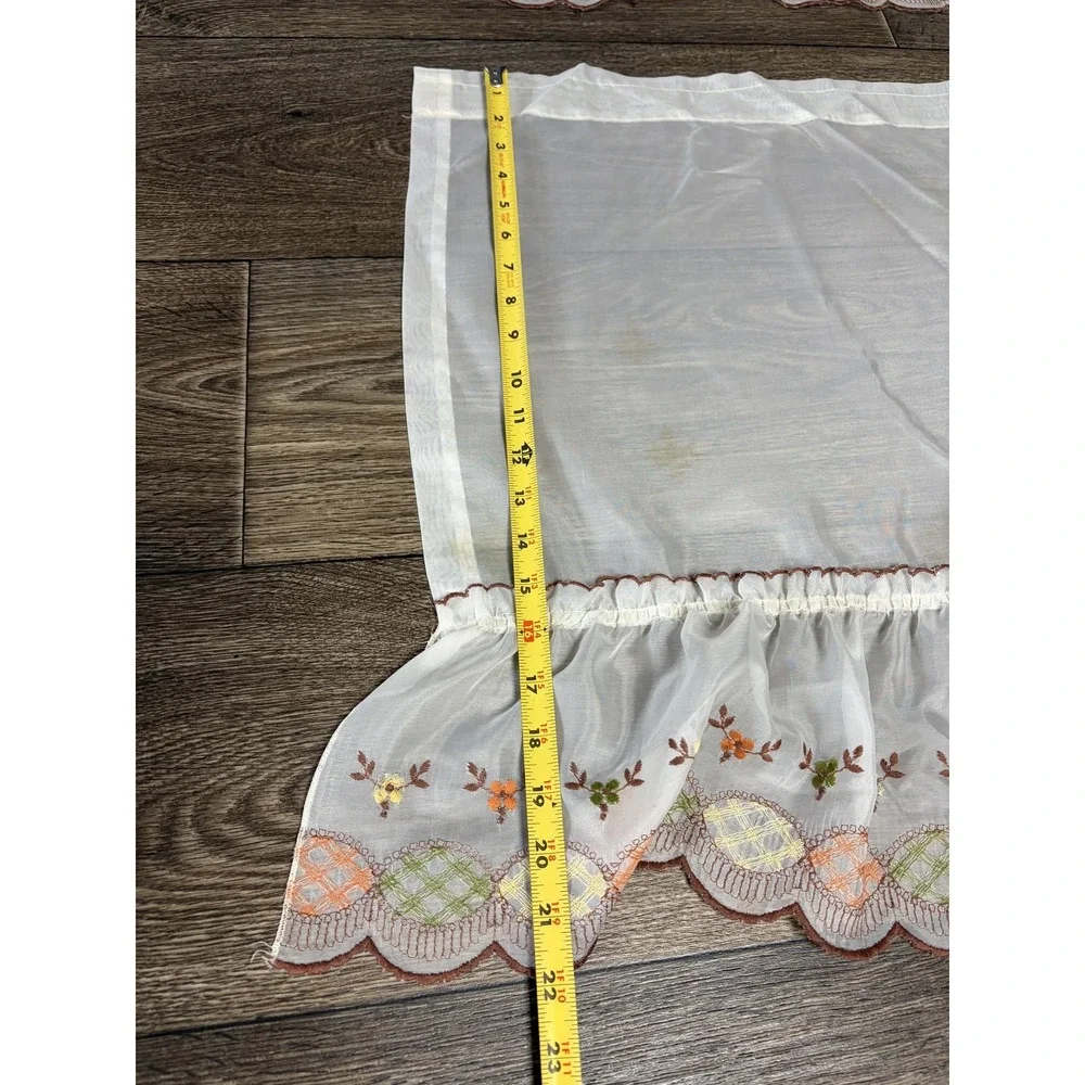 Embroidered Sheer Café Tier Curtains 17pc White Floral‎ Scalloped Country Set
